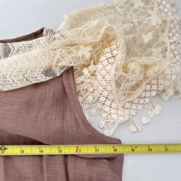 Anthropologie A'reve Eyelet Dolman Dress Womens Size L Brown Lace Overlay - Picture 11 of 13